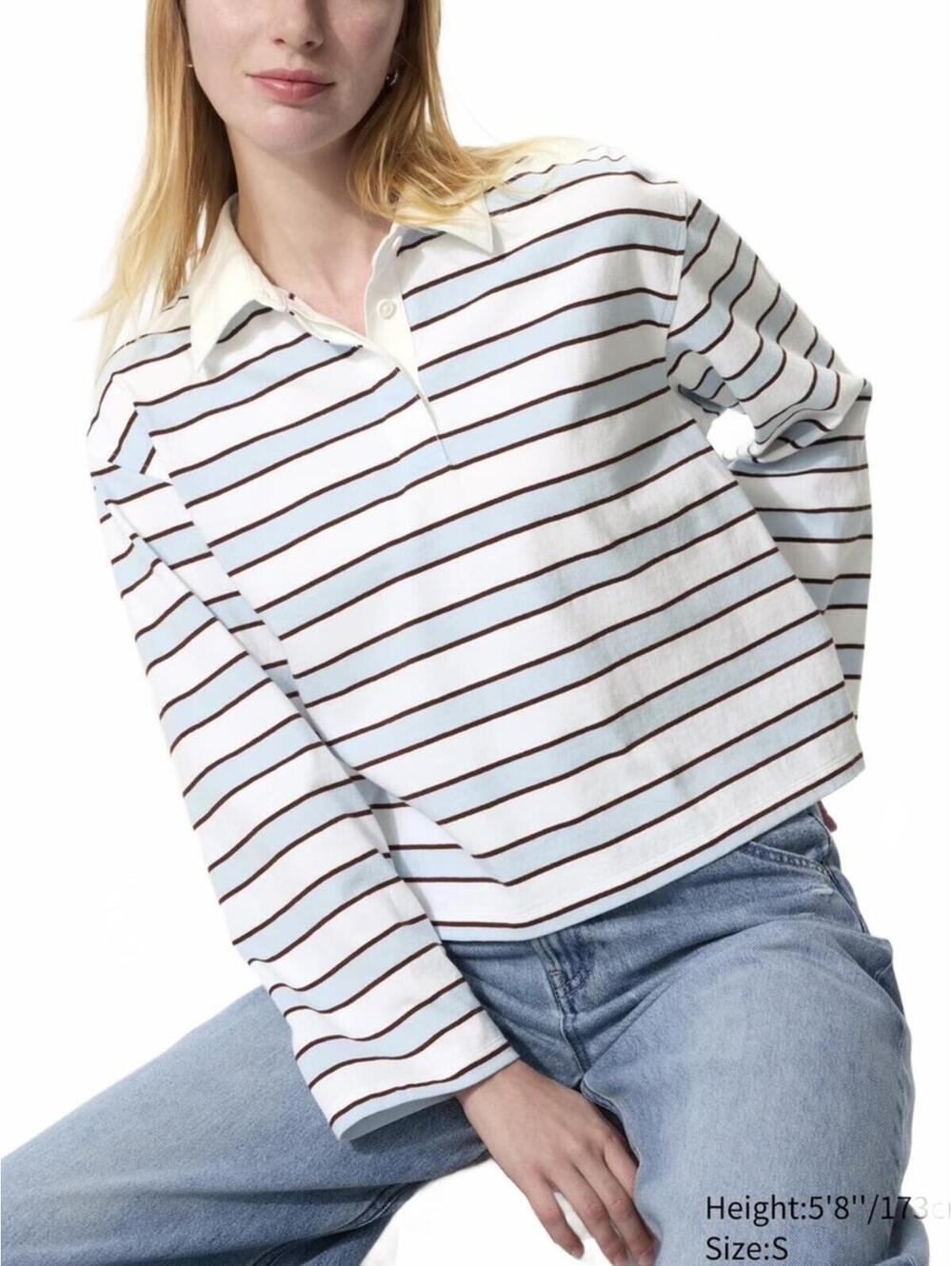 Uniqlo Washed Cotton Polo Shirt | Striped NWT Off White L